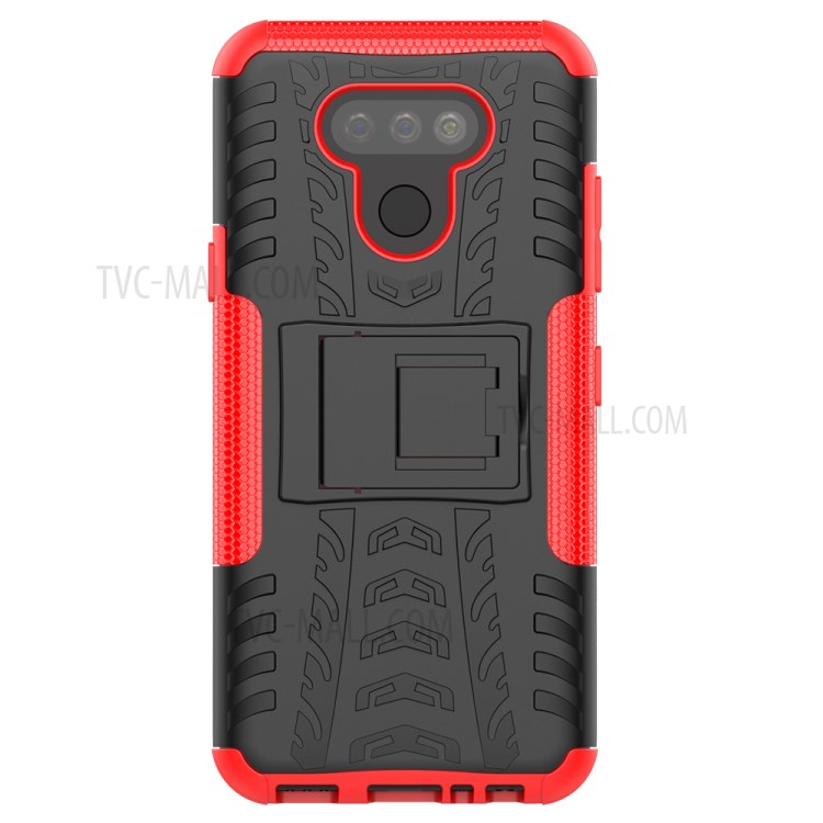 Anti-slip PC + TPU Cover with Kickstand Stylish Cell Phone Shell for LG Harmony 4 - Red-4