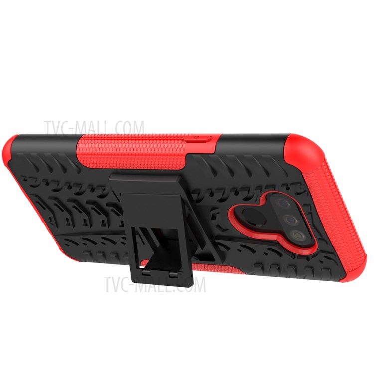 Anti-slip PC + TPU Cover with Kickstand Stylish Cell Phone Shell for LG Harmony 4 - Red-6