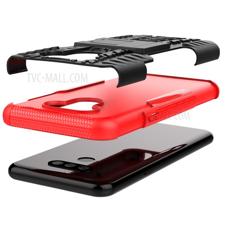 Anti-slip PC + TPU Cover with Kickstand Stylish Cell Phone Shell for LG Harmony 4 - Red-7