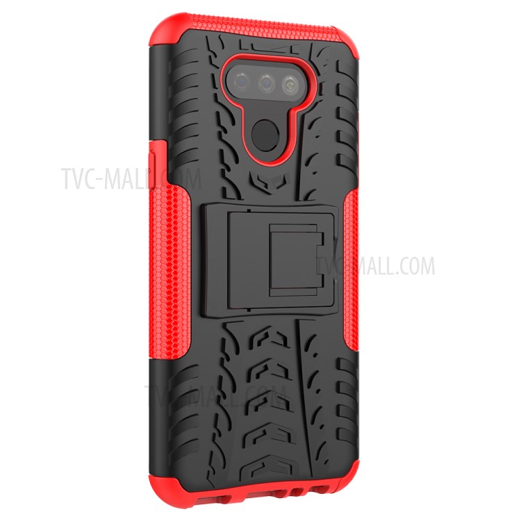 Anti-slip PC + TPU Cover with Kickstand Stylish Cell Phone Shell for LG Harmony 4 - Red-9