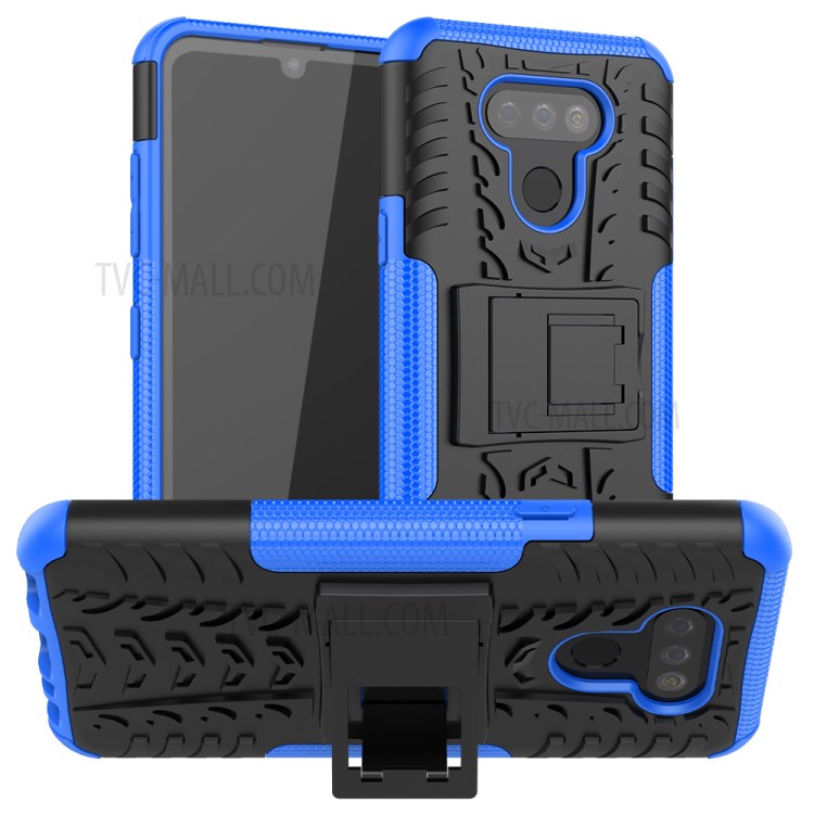 Anti-slip PC + TPU Cover with Kickstand Stylish Cell Phone Shell for LG Harmony 4 - Blue-1