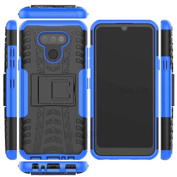 Anti-slip PC + TPU Cover with Kickstand Stylish Cell Phone Shell for LG Harmony 4 - Blue-2