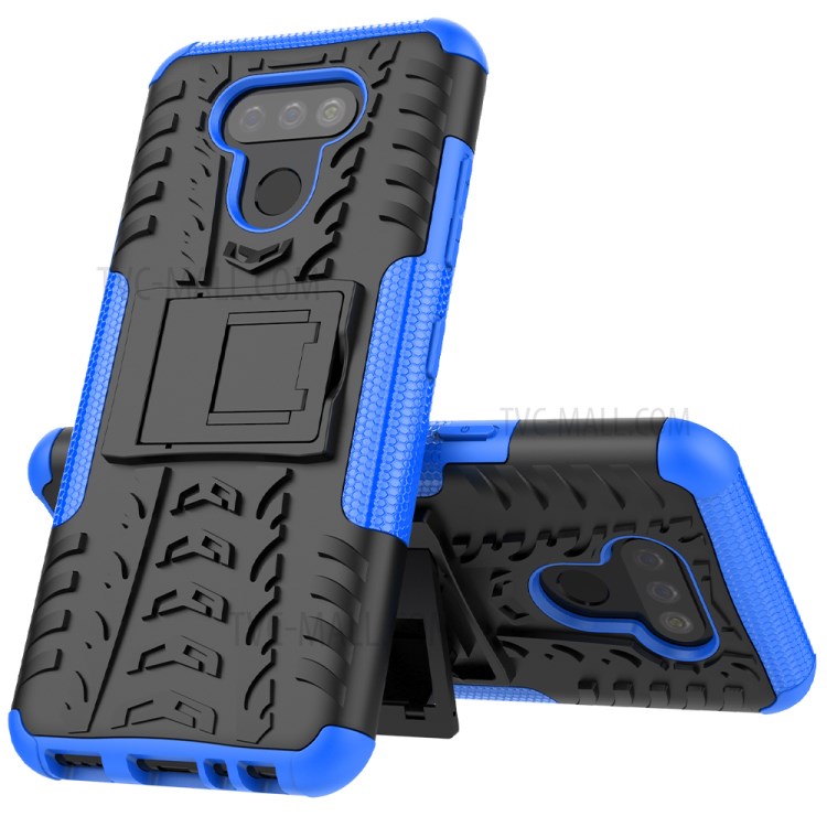 Anti-slip PC + TPU Cover with Kickstand Stylish Cell Phone Shell for LG Harmony 4 - Blue-3