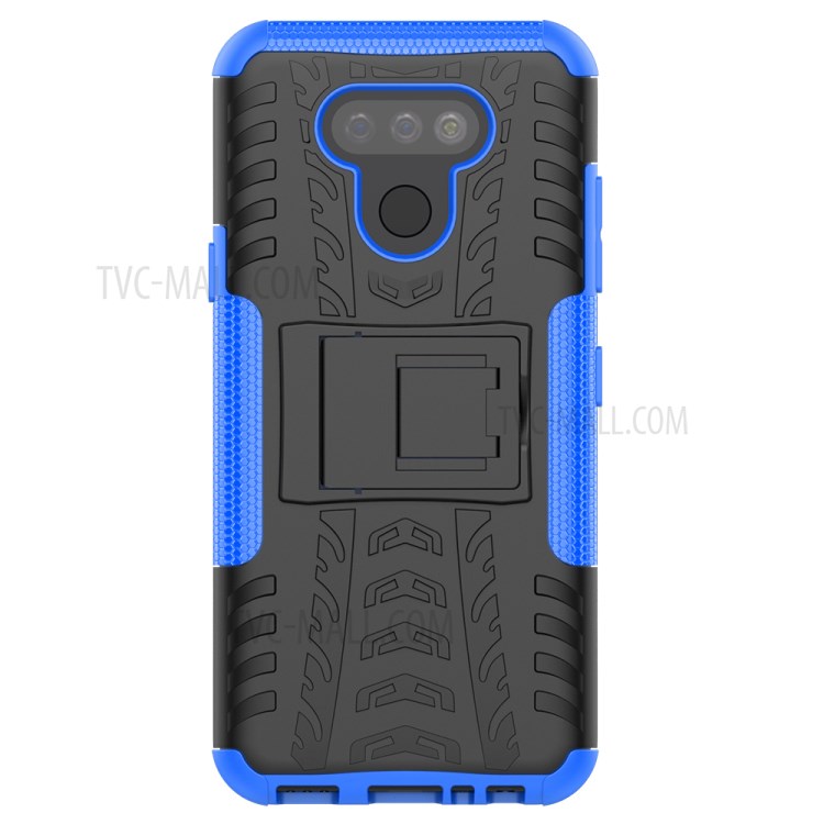 Anti-slip PC + TPU Cover with Kickstand Stylish Cell Phone Shell for LG Harmony 4 - Blue-4