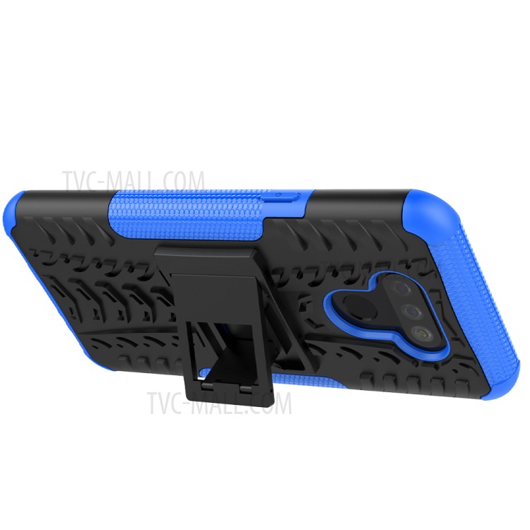 Anti-slip PC + TPU Cover with Kickstand Stylish Cell Phone Shell for LG Harmony 4 - Blue-6