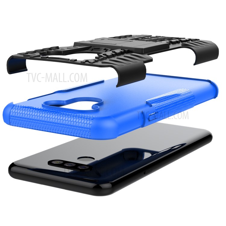 Anti-slip PC + TPU Cover with Kickstand Stylish Cell Phone Shell for LG Harmony 4 - Blue-7