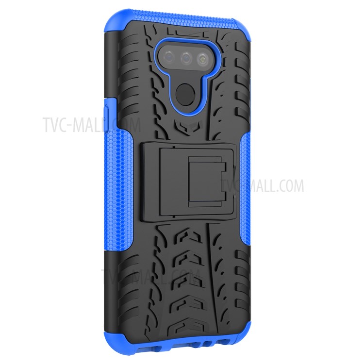 Anti-slip PC + TPU Cover with Kickstand Stylish Cell Phone Shell for LG Harmony 4 - Blue-9