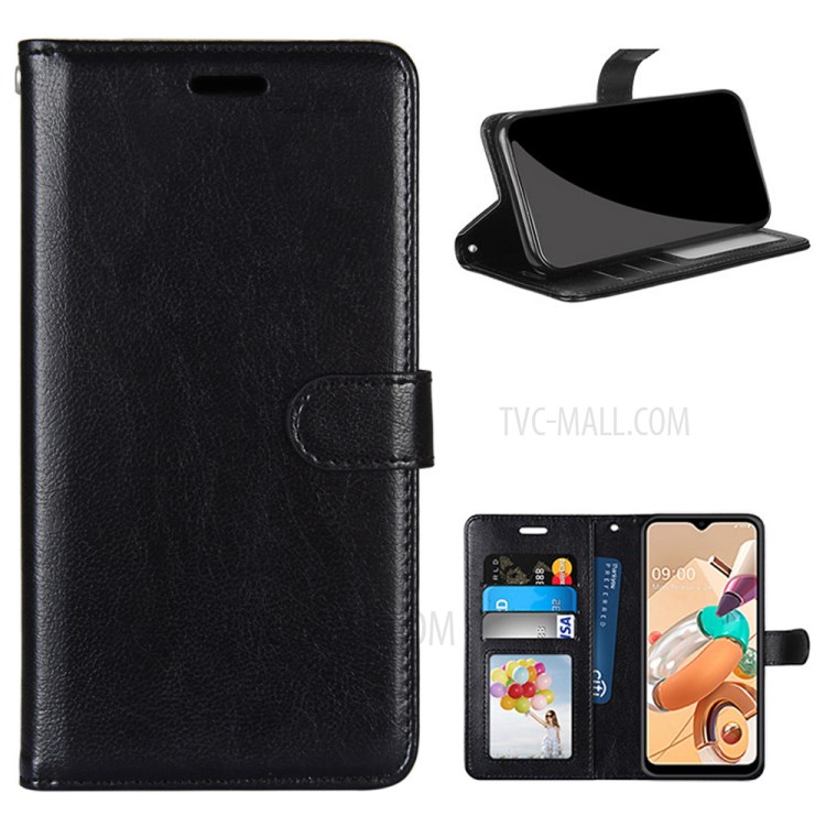 Solid Color with Wallet Leather Protective Cell Phone Cover for LG K41S/K51S - Black-1