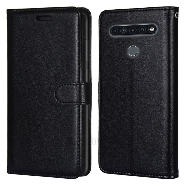 Solid Color with Wallet Leather Protective Cell Phone Cover for LG K41S/K51S - Black-2