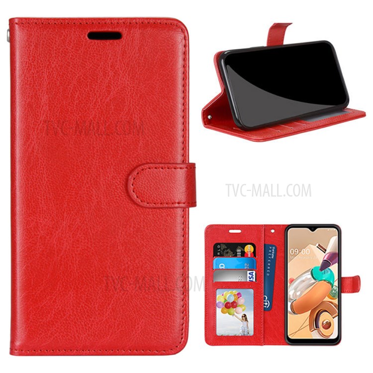 Solid Color with Wallet Leather Protective Cell Phone Cover for LG K41S/K51S - Red-1