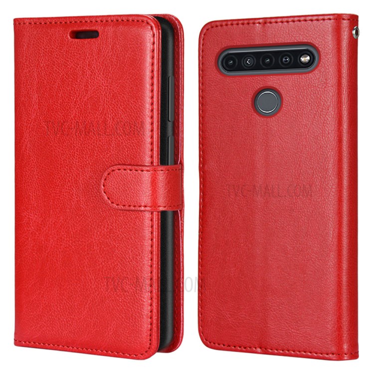 Solid Color with Wallet Leather Protective Cell Phone Cover for LG K41S/K51S - Red-2