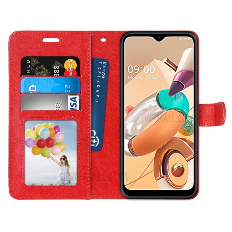 Solid Color with Wallet Leather Protective Cell Phone Cover for LG K41S/K51S - Red-3