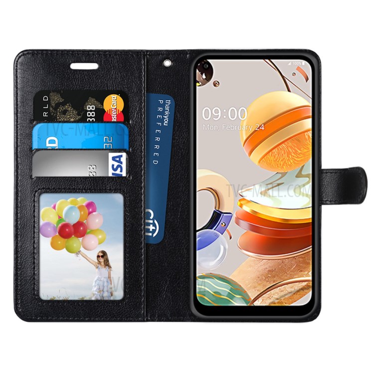 Protective Case with Wallet Leather Stand Cover for LG K61 - Black-3