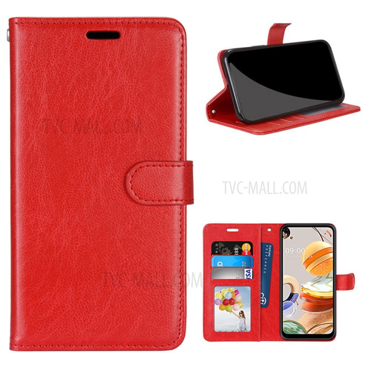 Protective Case with Wallet Leather Stand Cover for LG K61 - Red-1