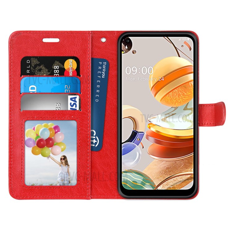 Protective Case with Wallet Leather Stand Cover for LG K61 - Red-3
