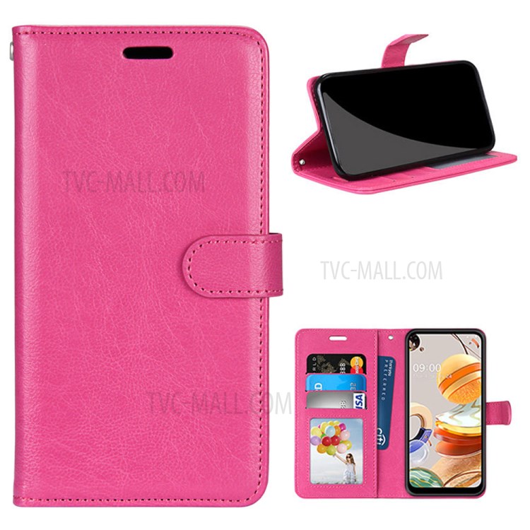 Protective Case with Wallet Leather Stand Cover for LG K61 - Rose-1