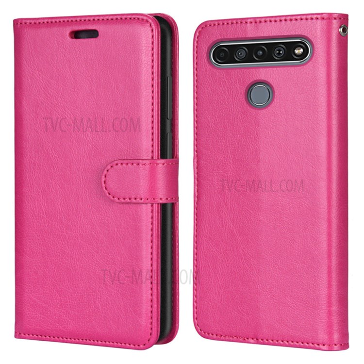 Protective Case with Wallet Leather Stand Cover for LG K61 - Rose-2
