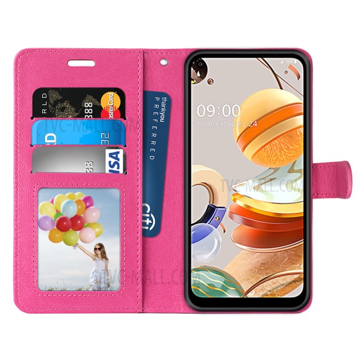 Protective Case with Wallet Leather Stand Cover for LG K61 - Rose-3