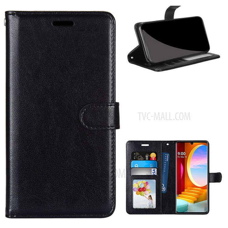 Pure Color Skin Wallet Leather with Stand Cover for LG Velvet - Black-1