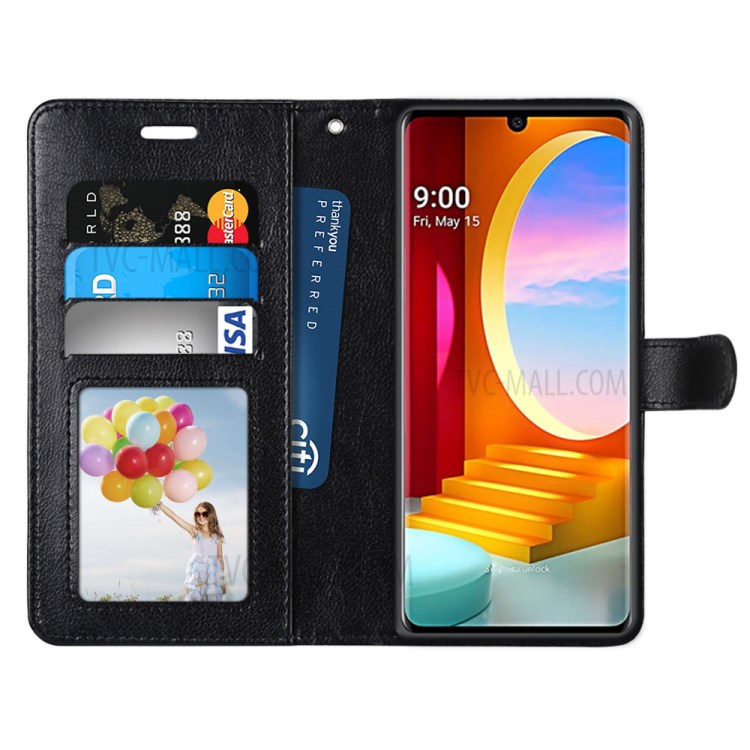 Pure Color Skin Wallet Leather with Stand Cover for LG Velvet - Black-3