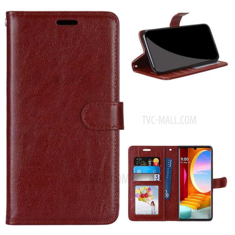 Pure Color Skin Wallet Leather with Stand Cover for LG Velvet - Brown-1