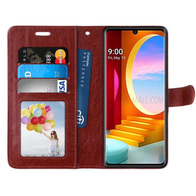 Pure Color Skin Wallet Leather with Stand Cover for LG Velvet - Brown-3
