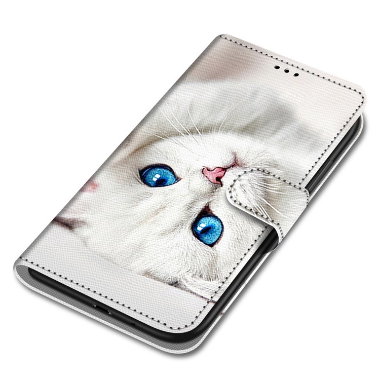 Pattern Printing Cross Texture Leather Wallet Phone Shell with Strap for LG Velvet - White Cat-3