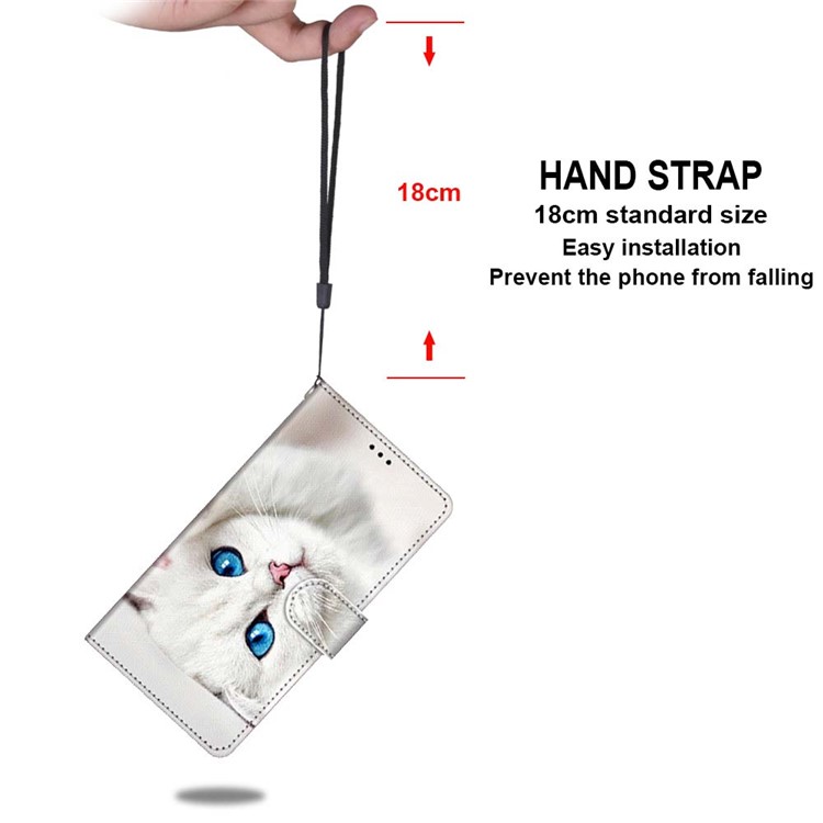 Pattern Printing Cross Texture Leather Wallet Phone Shell with Strap for LG Velvet - White Cat-5