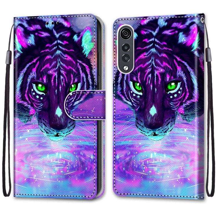 Pattern Printing Cross Texture Leather Wallet Phone Shell with Strap for LG Velvet - Tiger-2
