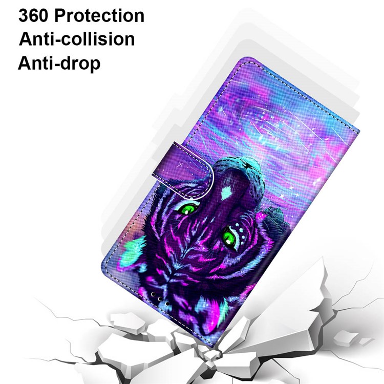 Pattern Printing Cross Texture Leather Wallet Phone Shell with Strap for LG Velvet - Tiger-4