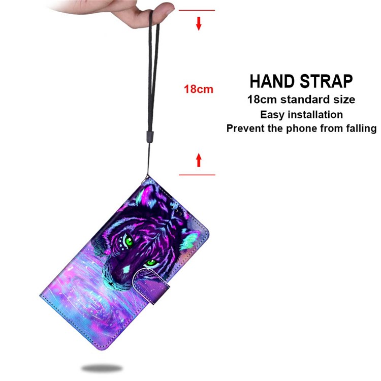 Pattern Printing Cross Texture Leather Wallet Phone Shell with Strap for LG Velvet - Tiger-5