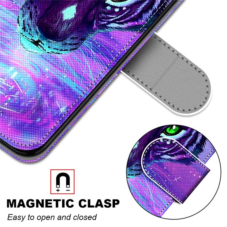 Pattern Printing Cross Texture Leather Wallet Phone Shell with Strap for LG Velvet - Tiger-6