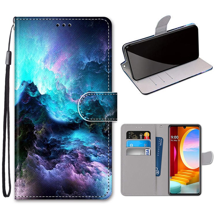 Pattern Printing Cross Texture Leather Wallet Phone Shell with Strap for LG Velvet - Cloud-1