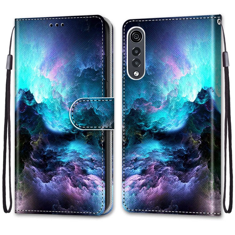 Pattern Printing Cross Texture Leather Wallet Phone Shell with Strap for LG Velvet - Cloud-2