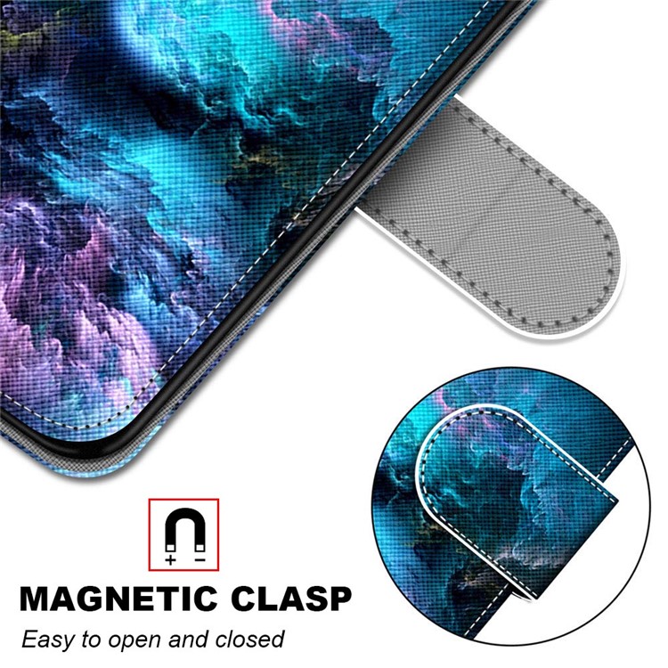 Pattern Printing Cross Texture Leather Wallet Phone Shell with Strap for LG Velvet - Cloud-6