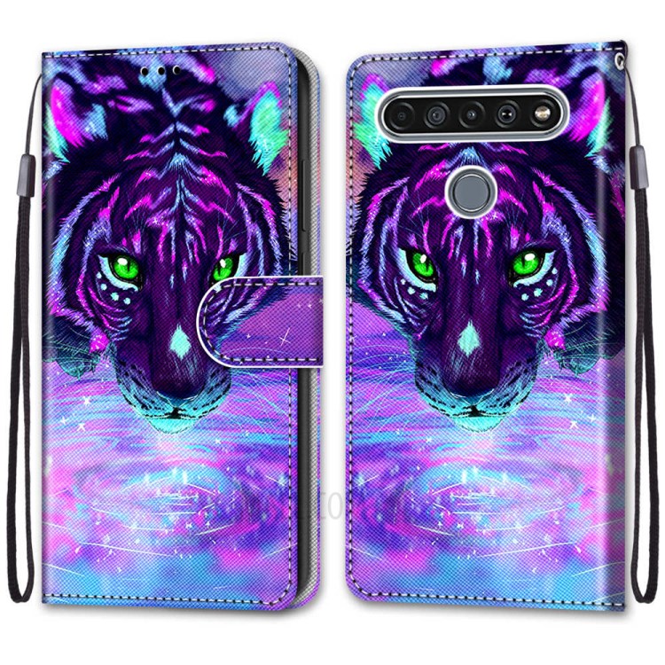 Patterned Cross Texture Protector Leather Wallet Cover with Strap for LG K61 - Tiger-2
