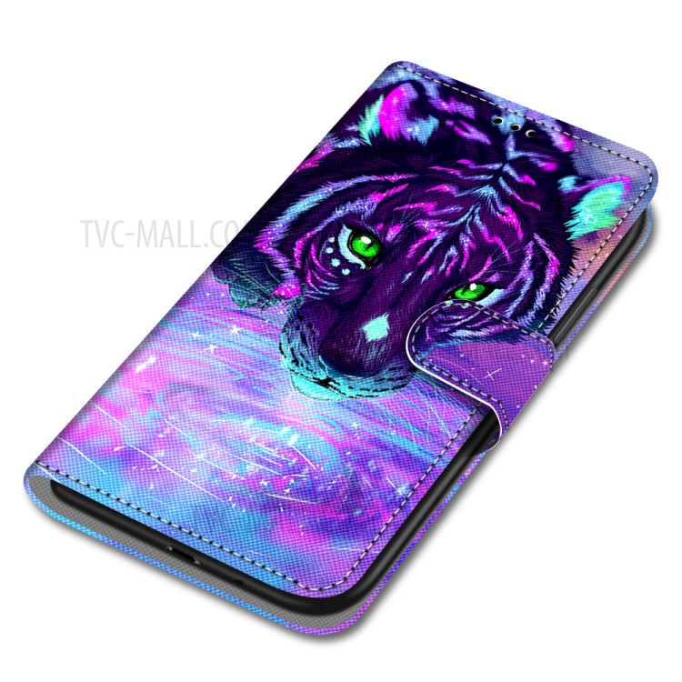 Patterned Cross Texture Protector Leather Wallet Cover with Strap for LG K61 - Tiger-3