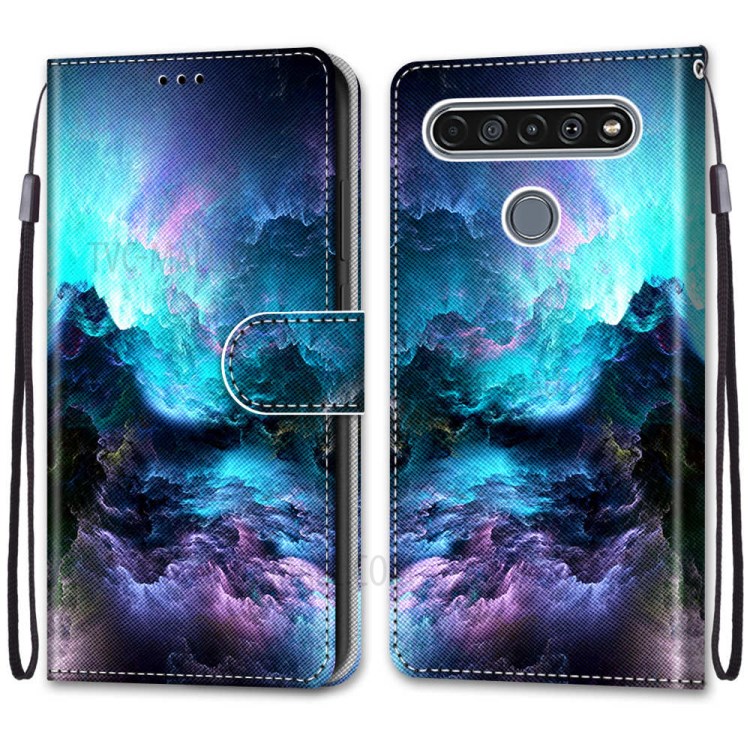 Patterned Cross Texture Protector Leather Wallet Cover with Strap for LG K61 - Cloud-2