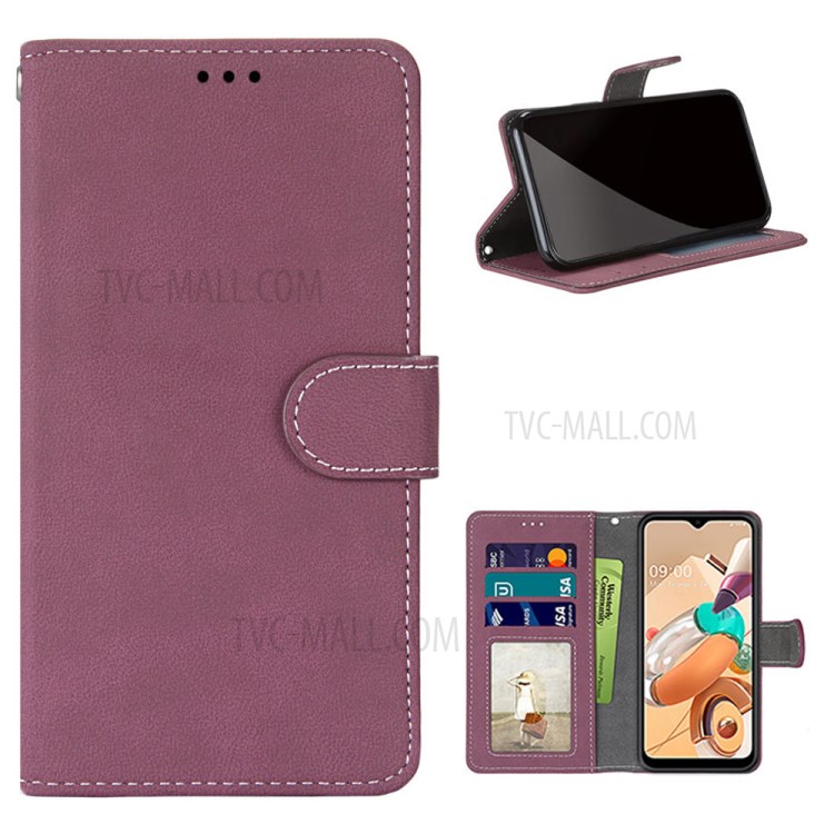 With 3 Card Slots with Wallet Retro Matte Leather Shell for LG K51S/K41S - Rose-1