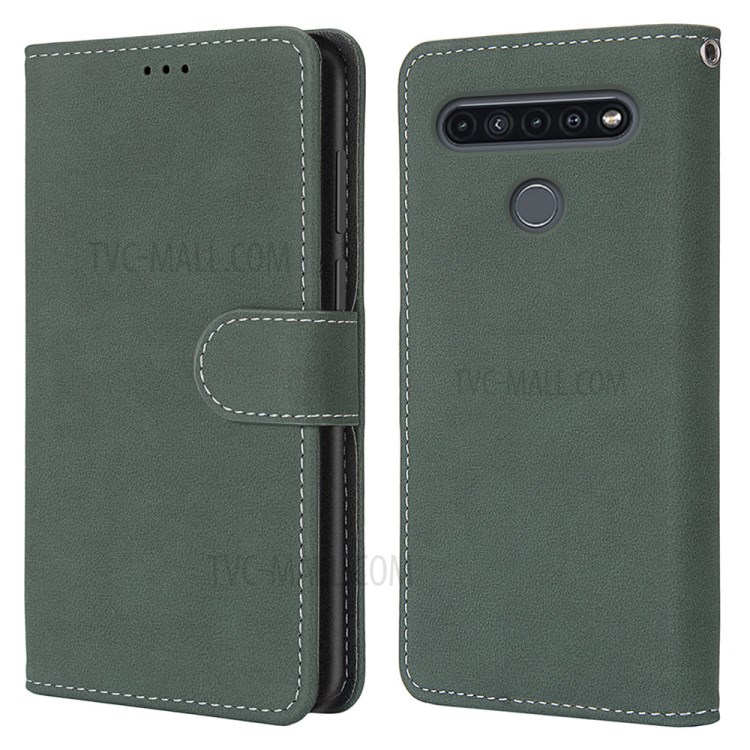 With 3 Card Slots with Wallet Retro Matte Leather Shell for LG K51S/K41S - Green-2
