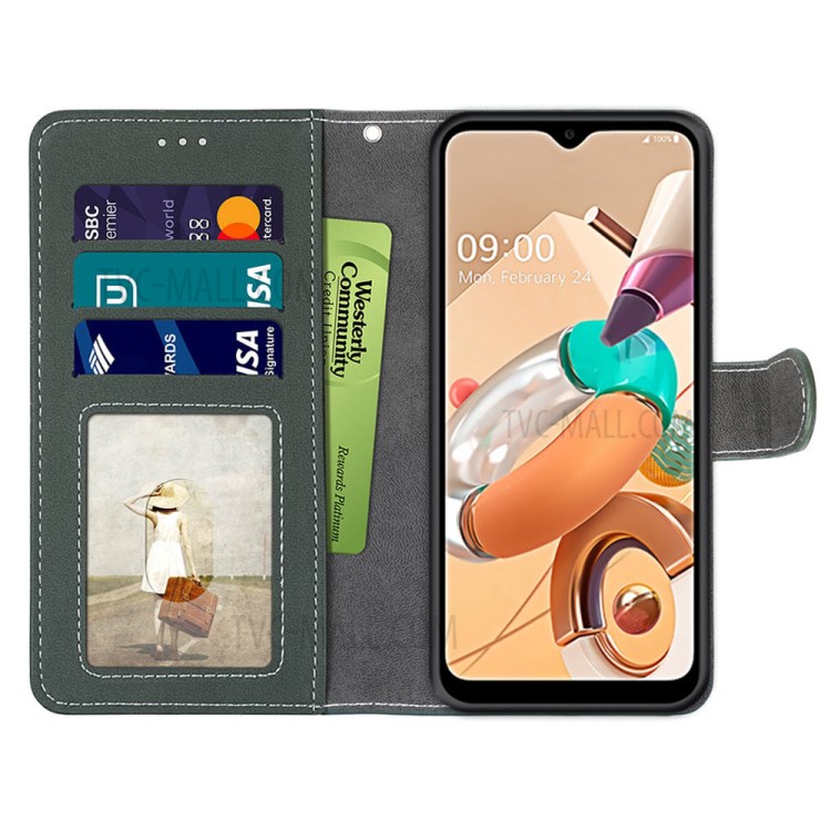 With 3 Card Slots with Wallet Retro Matte Leather Shell for LG K51S/K41S - Green-3