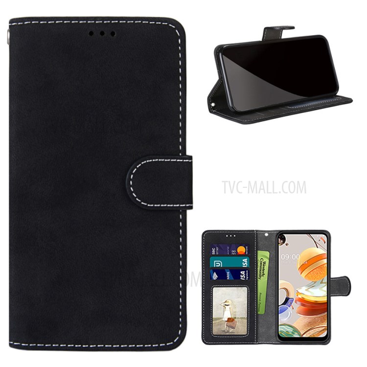 Retro Matte Skin with 3 Card Slots Leather Shell for LG K61 - Black-1