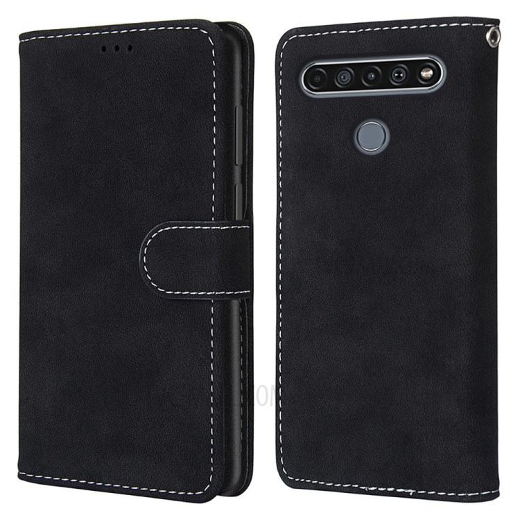 Retro Matte Skin with 3 Card Slots Leather Shell for LG K61 - Black-2