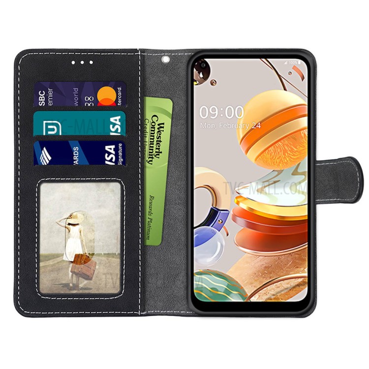 Retro Matte Skin with 3 Card Slots Leather Shell for LG K61 - Black-3