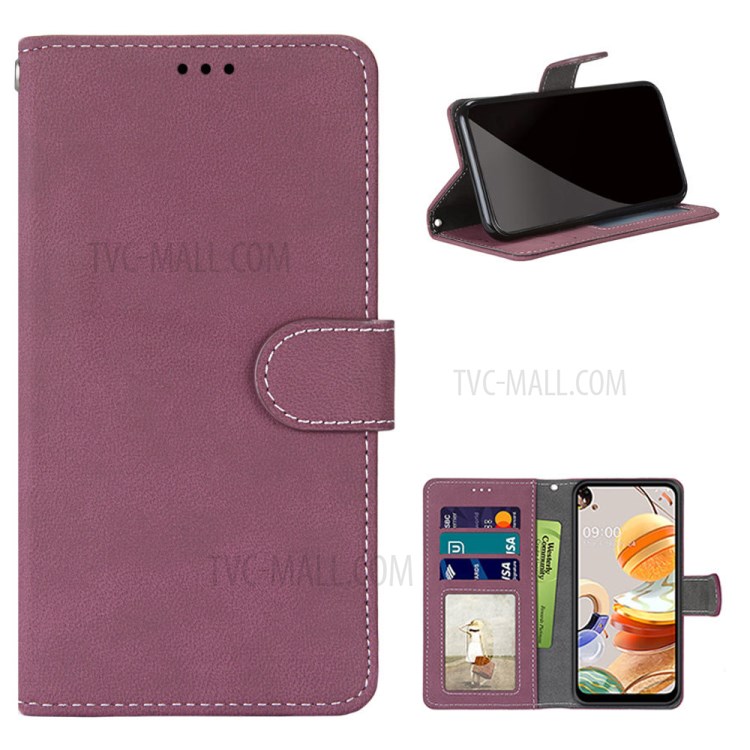 Retro Matte Skin with 3 Card Slots Leather Shell for LG K61 - Rose-1
