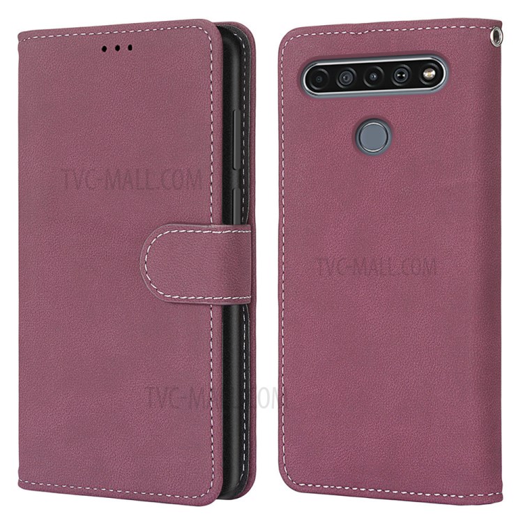 Retro Matte Skin with 3 Card Slots Leather Shell for LG K61 - Rose-2