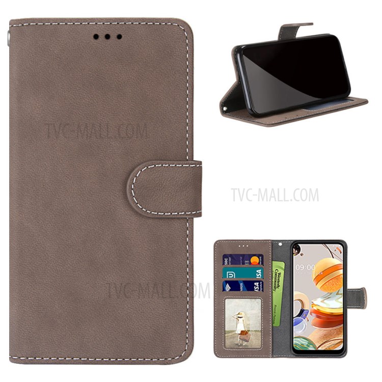 Retro Matte Skin with 3 Card Slots Leather Shell for LG K61 - Brown-1