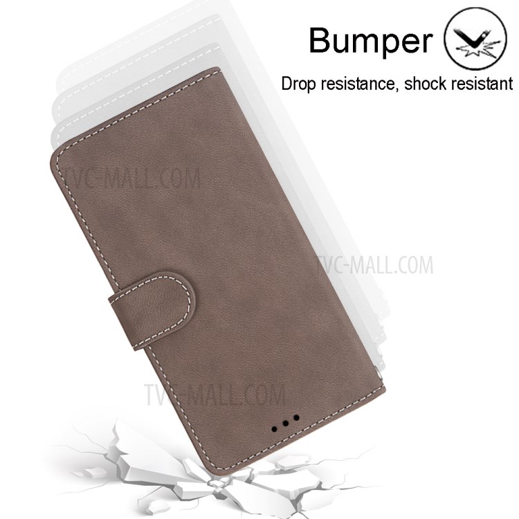 Retro Matte Skin with 3 Card Slots Leather Shell for LG K61 - Brown-4