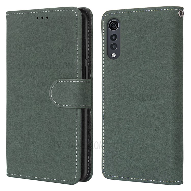 Retro Matte Leather Material with 3 Card Slots Shell for LG Velvet - Green-2