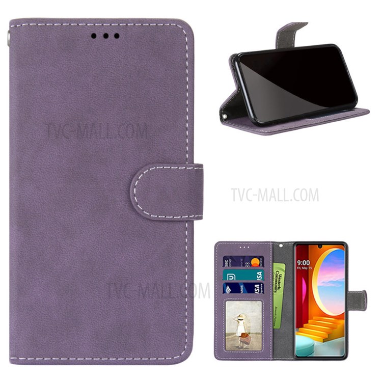 Retro Matte Leather Material with 3 Card Slots Shell for LG Velvet - Purple-1